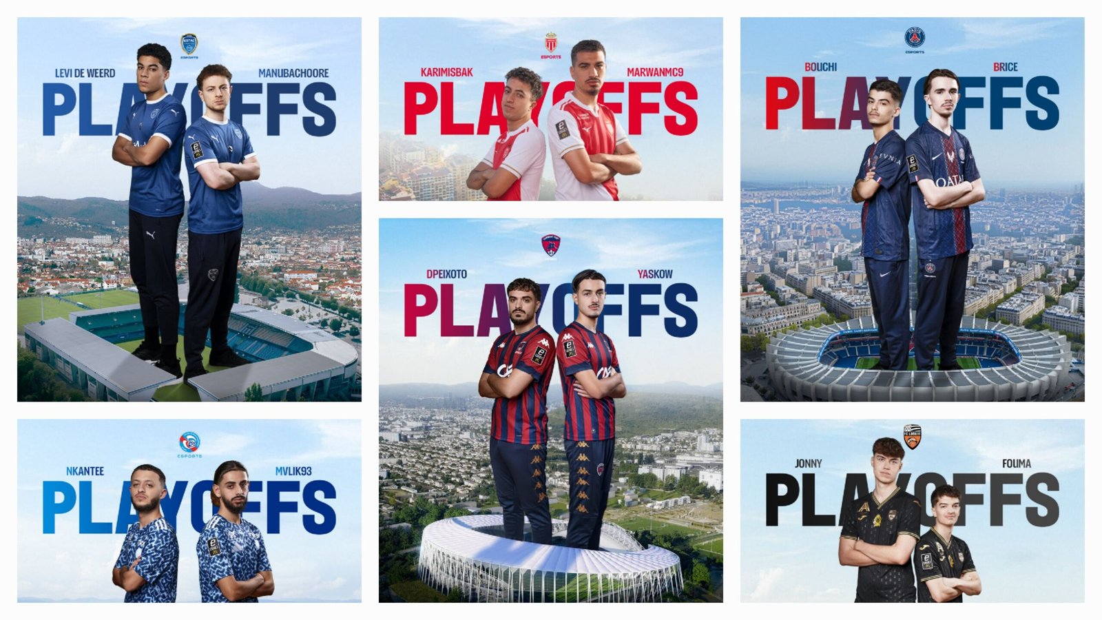 eLigue 1 Mcdonald's. Les six équipes qualifiées pour les playoffs sont Monaco, PSG, Troyes, Strasbourg, Lorient et Clermont.