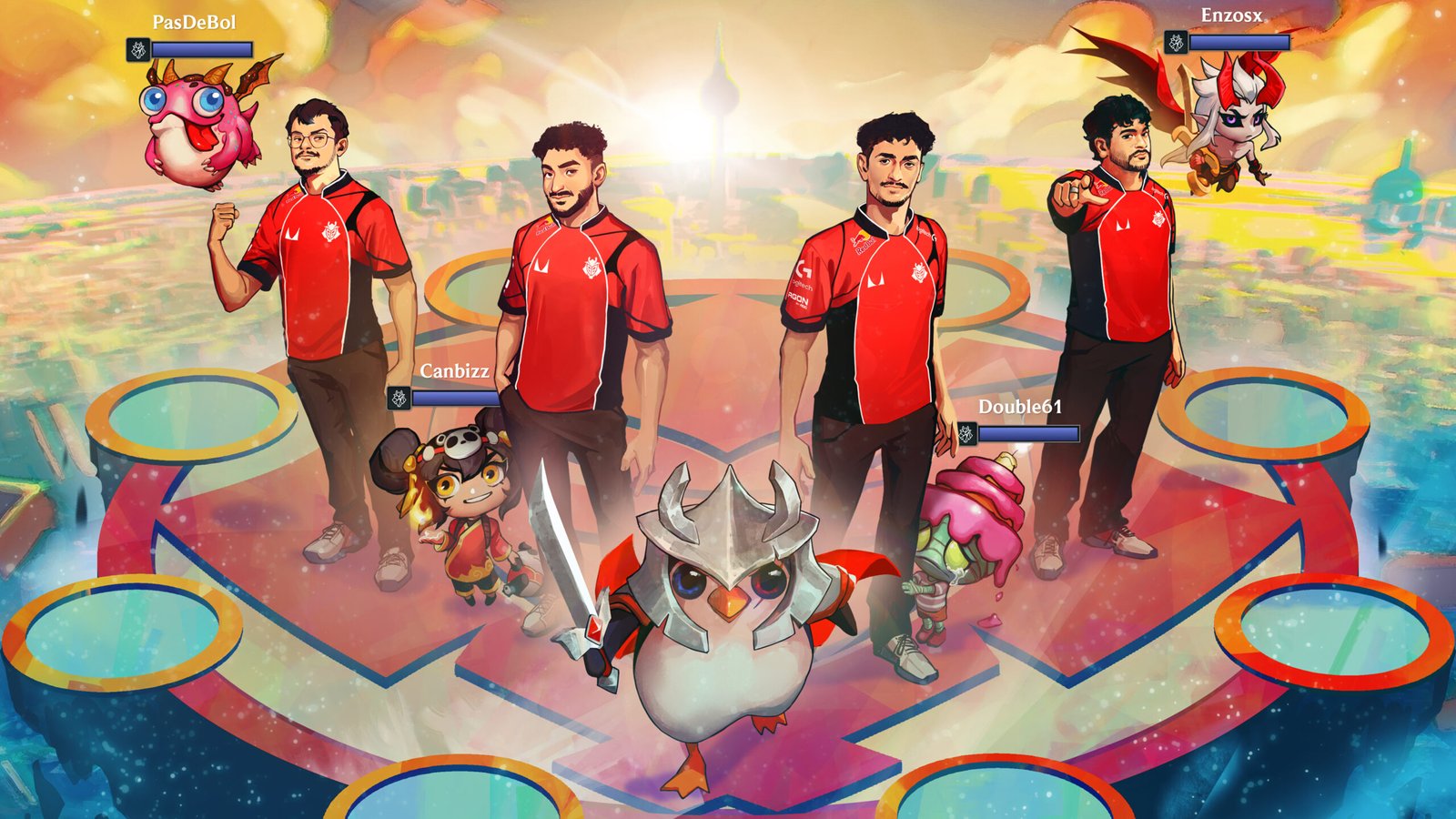 Les nouveaux joueurs de TFT pour G2 Esport (de gauche à droite) : PasDeBol, Canbizz, Double61 et Enzosx