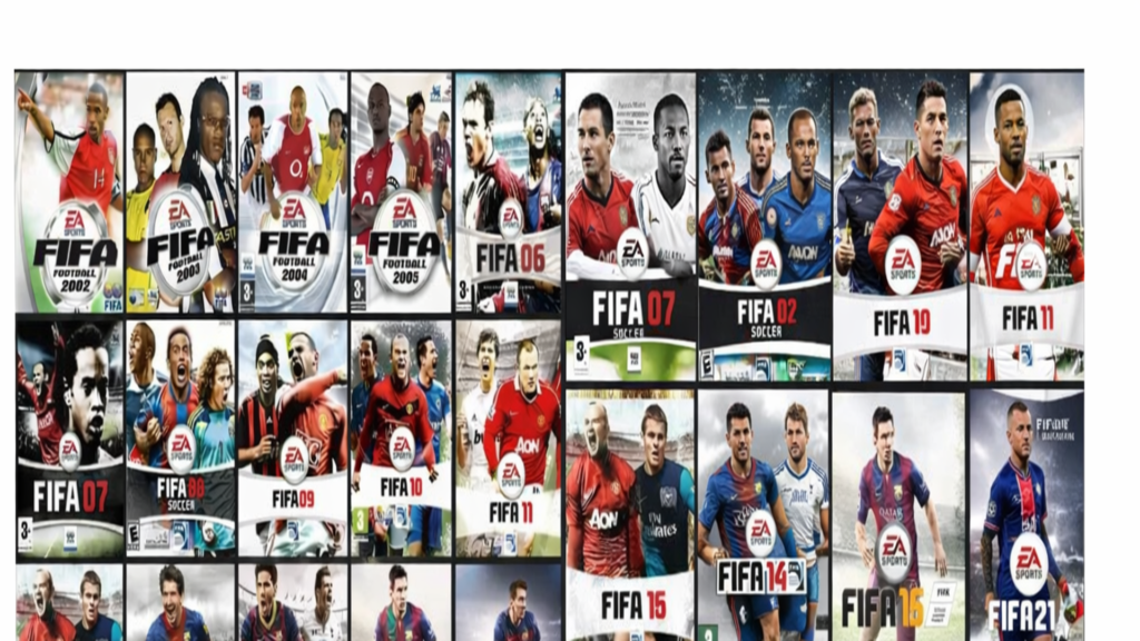 Depuis la sortie de FIFA International Soccer en 1993, la célèbre franchise FIFA s'est imposée comme une référence mondiale. Les différentes jaquettes, année après année, racontent cette histoire et cette transformation technologique, mettant en lumière les stars du ballon rond et les progrès du réalisme vidéo-ludique.