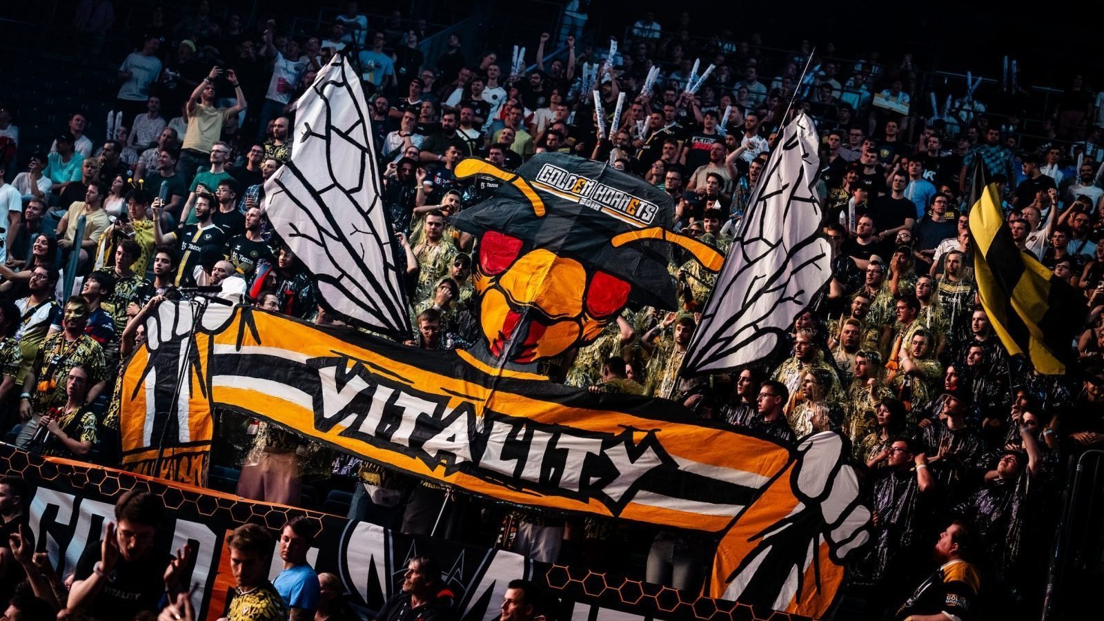 Tribune des Golden Hornets, association de supporters de la Team Vitality durant le major de Cologne de Counter Strike.
