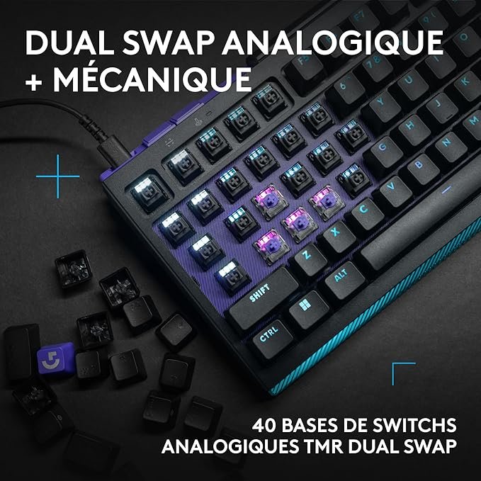 Fonction Dual Swap du Logitech G512 X 98 permettant d’interchanger switches mécaniques et analogiques.
