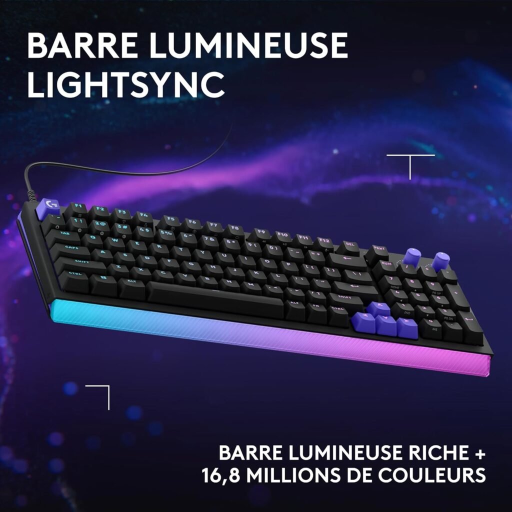 Barre lumineuse RGB frontale du Logitech G512 X 98 avec éclairage LIGHTSYNC.