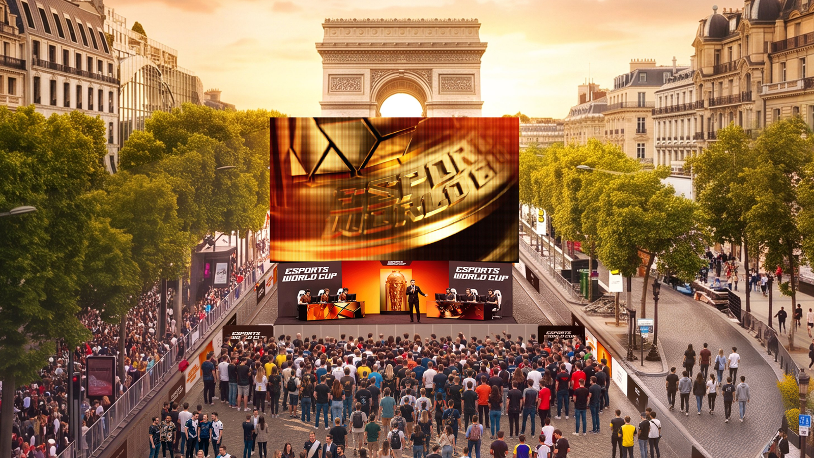 L'Esports World Cup organise une grande célébration le 2 août 2026 aux Champs-Élysées. Crédit : EWC