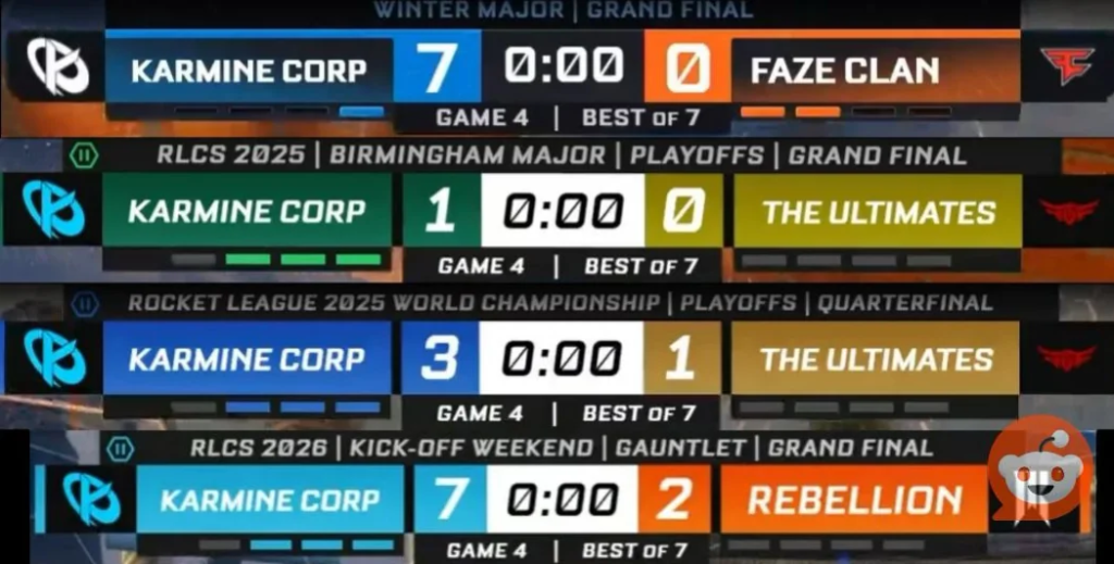 Toutes les défaites de Firstkiller contre Vatira en grande finale et playoffs. Crédits : Reddit.